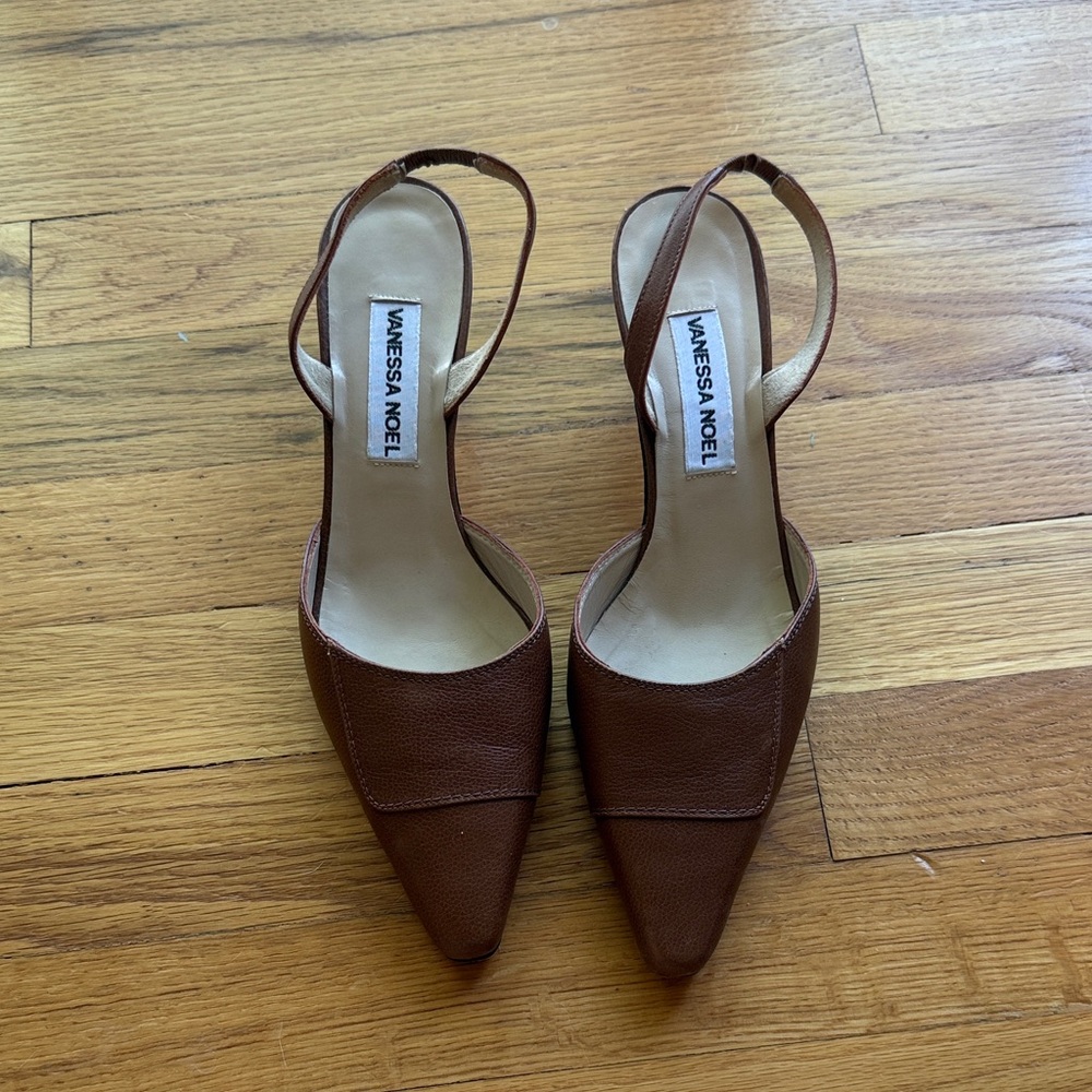 Vanessa Noel Brown Slingback Heels with Pointed Toe